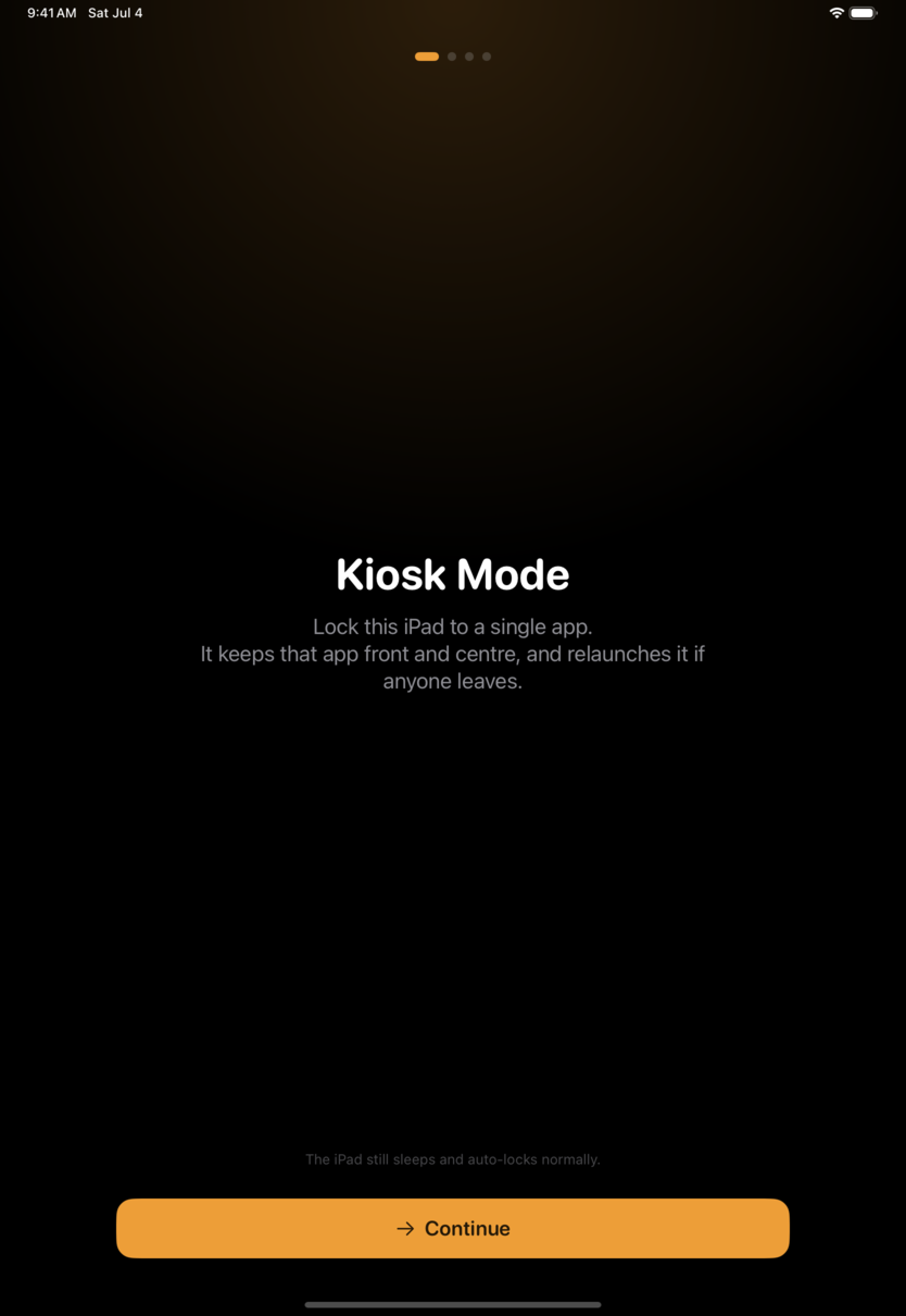 Kiosk Mode onboarding screen