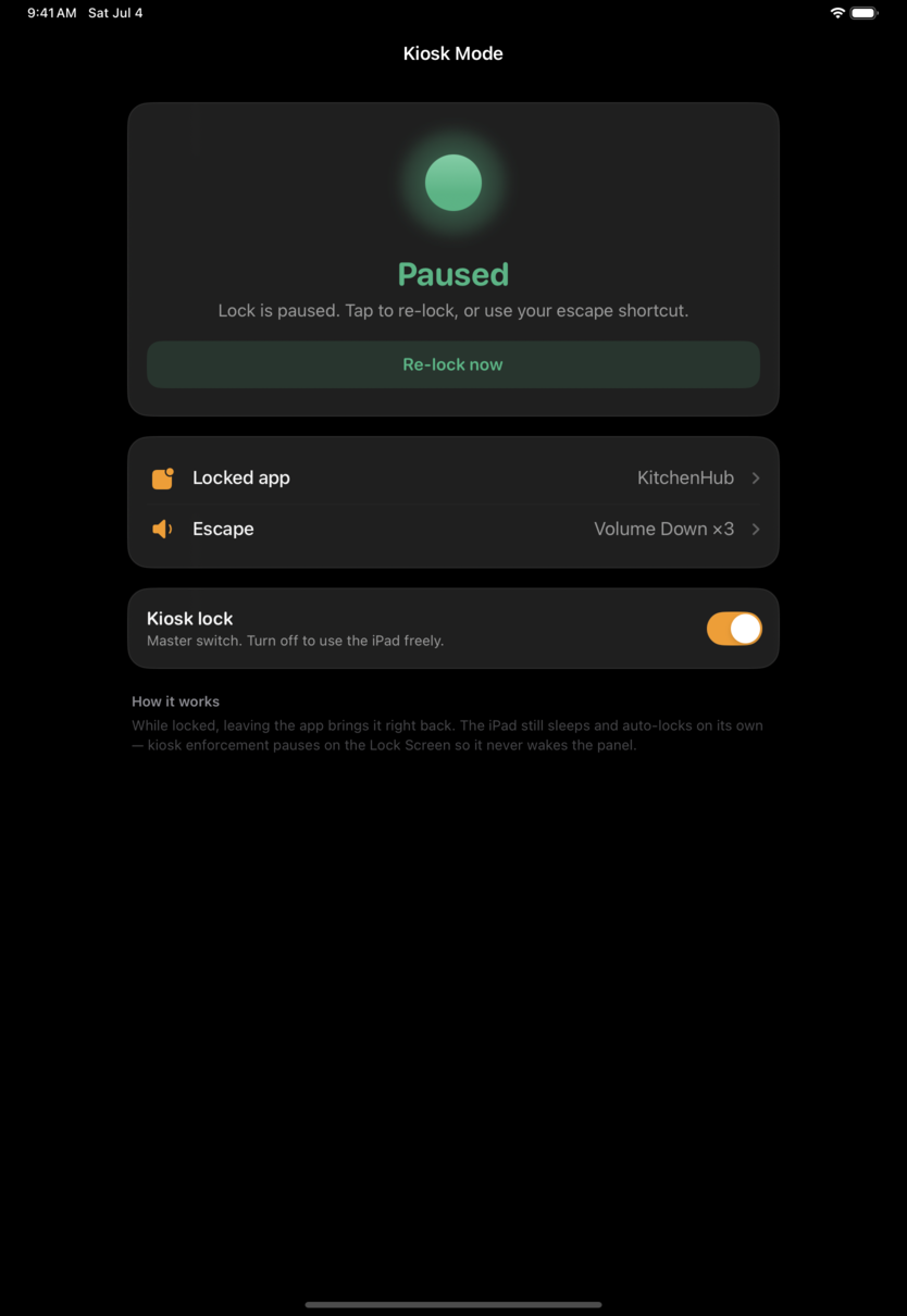 Kiosk Mode paused dashboard