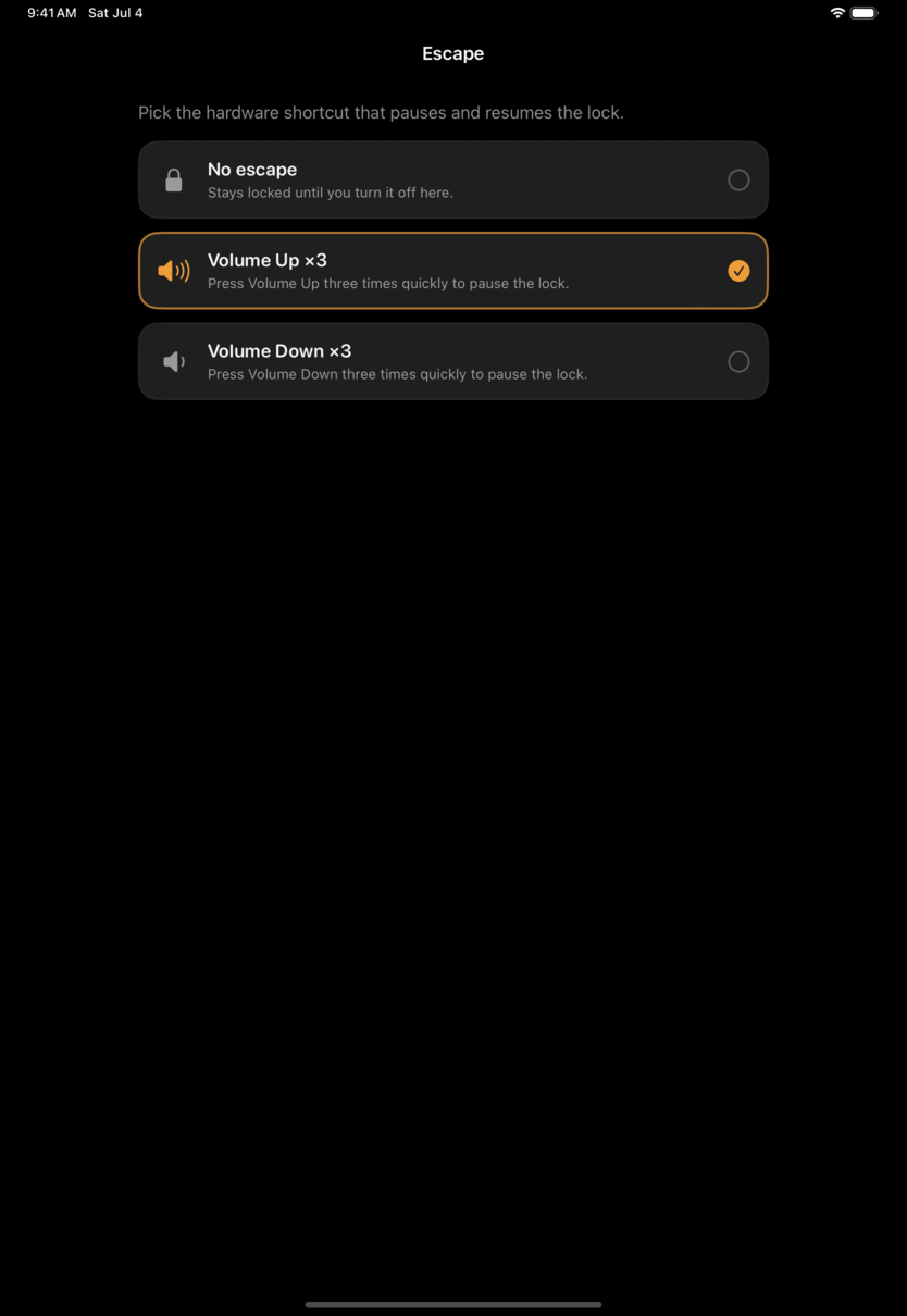 Kiosk Mode escape shortcut settings