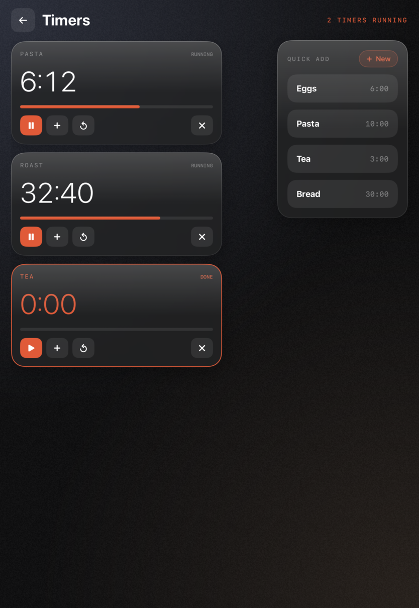 KitchenHub timers screen