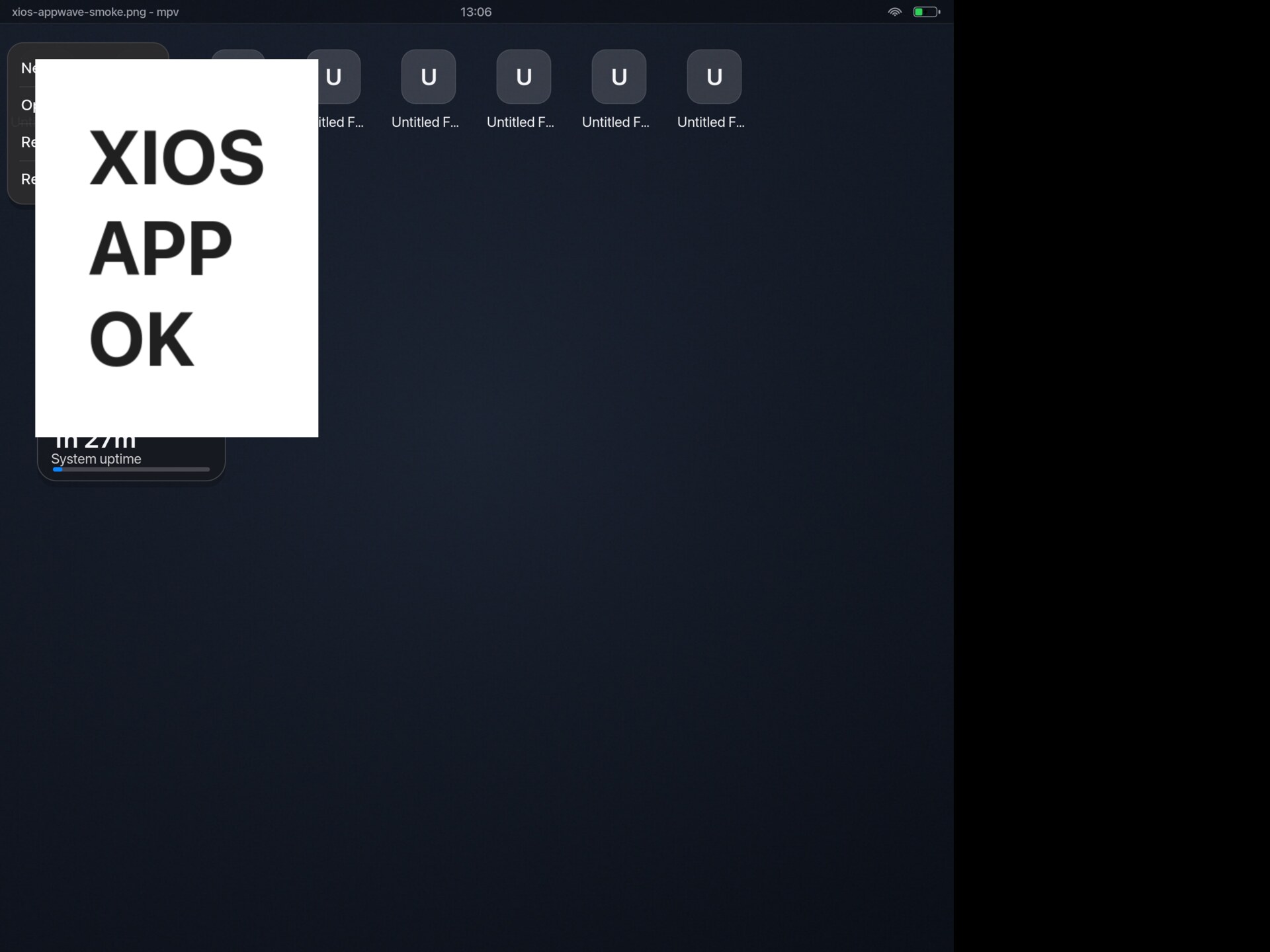 mpv rendering a test frame in a xiOS Wayland desktop on a jailbroken iPad.