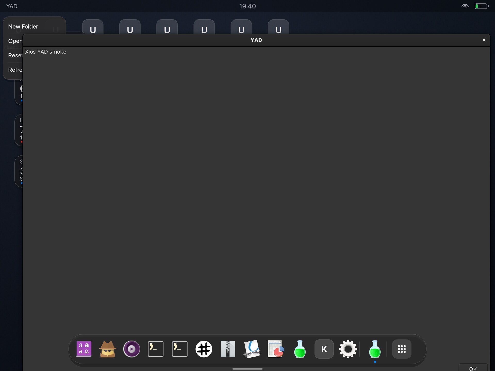 A YAD GTK dialog running in a xiOS desktop session on a jailbroken iPad.